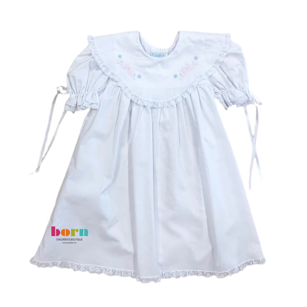 Dress with White Lace and Pink Tiny Bow - Born Childrens Boutique