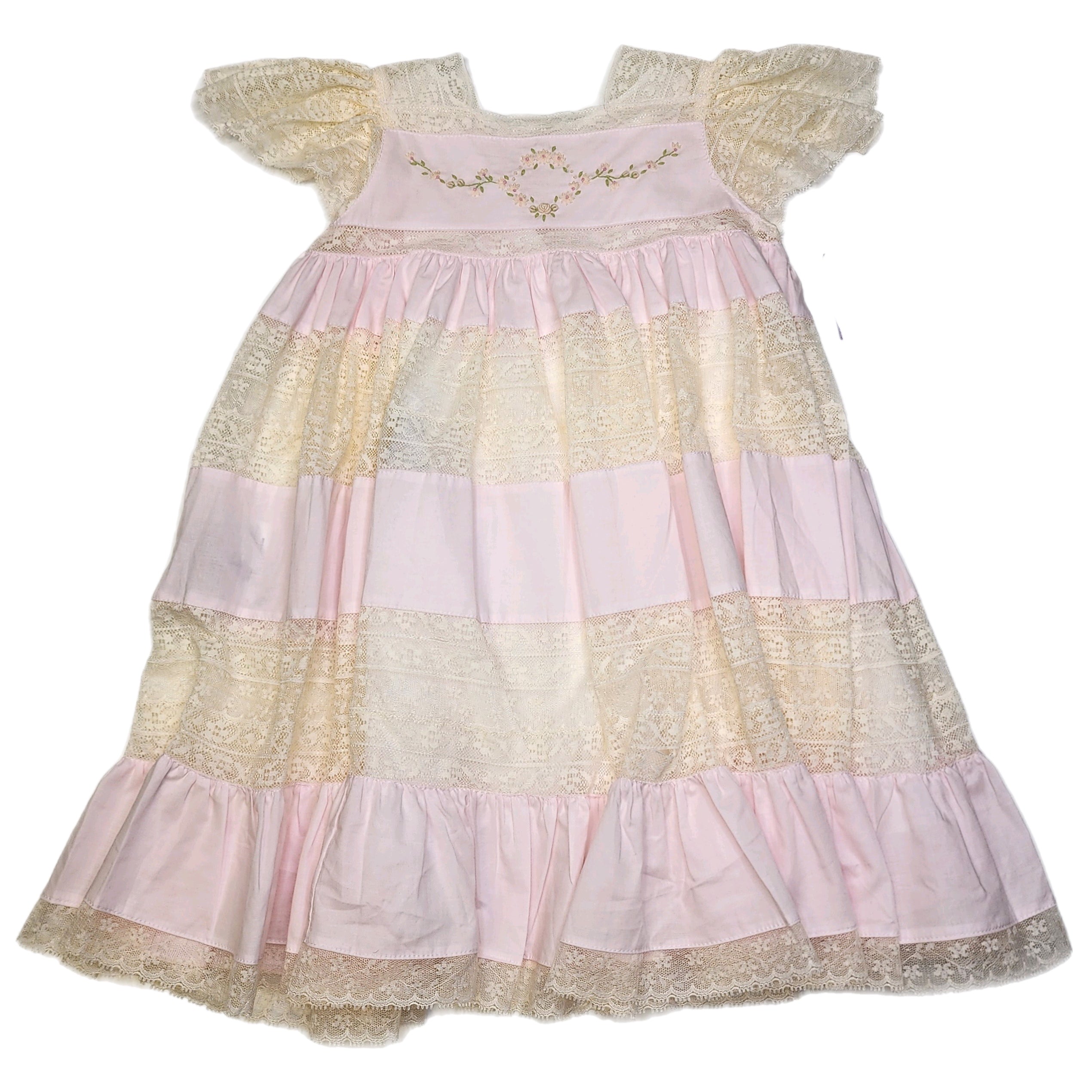 Phoenix & Ren Pink Mary Frances Dress with Ecru Lace - Born Childrens Boutique
