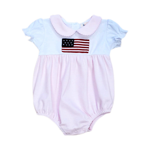 American Flag Pink Thin Stripe Bubble - Born Childrens Boutique