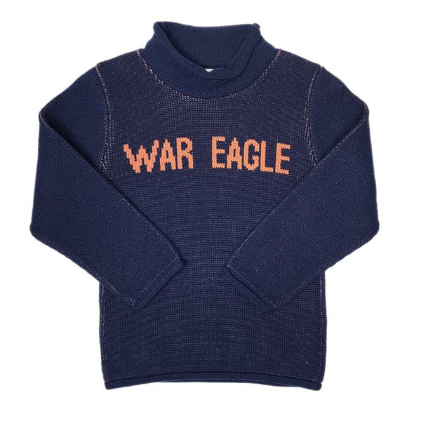 Child Crewneck Sweater Navy with Orange War Eagle - Born Childrens Boutique