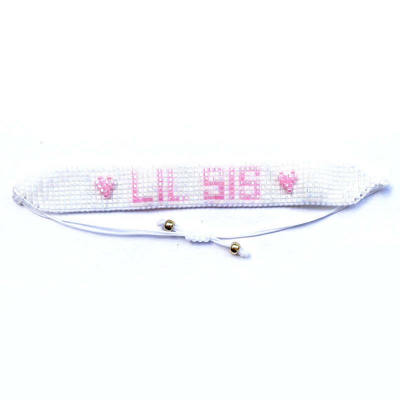 Lil Sis Pink & White Beaded Bracelet - Born Childrens Boutique
