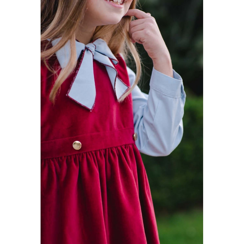 Pre-Order Burgundy Velvet Bow Shirt - Born Childrens Boutique