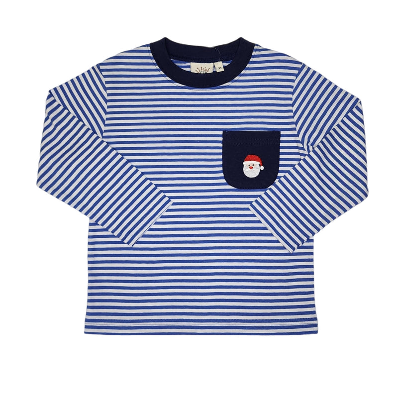 Dark Chambray/White Santa Pocket T-Shirt - Born Childrens Boutique
