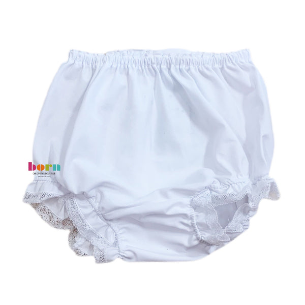 White Diaper Cover with White Lace - Born Childrens Boutique