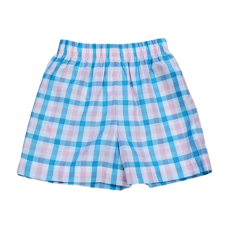 Pink and Turquoise Check Retro Short - Born Childrens Boutique