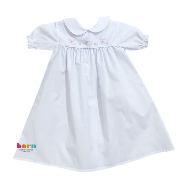 Auraluz Gown White with Pink Lamb - Born Childrens Boutique