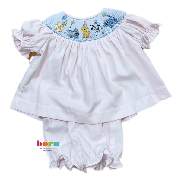 Smocked Animal Birthday Smocked Bloomer Set - Born Childrens Boutique