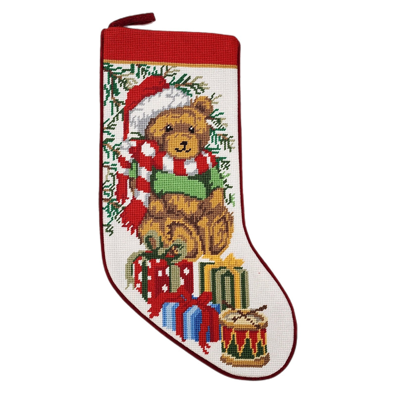 Teddy Bear Embroidered Needlepoint Stocking - Born Childrens Boutique