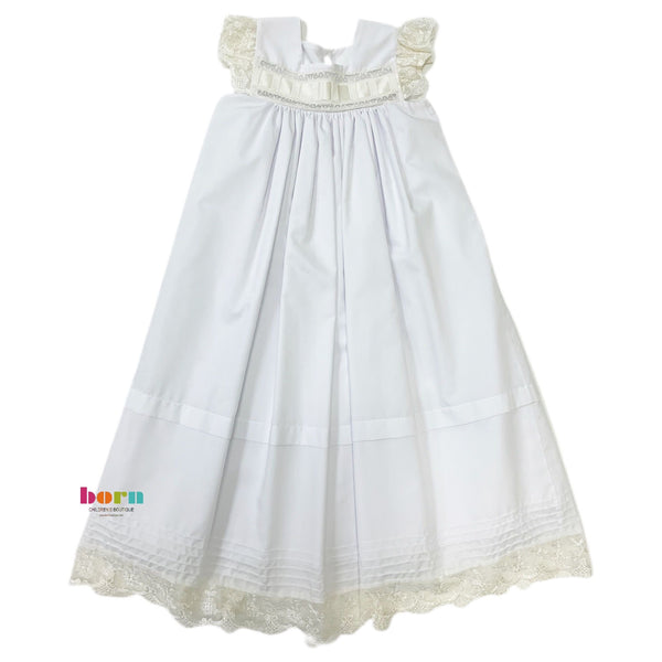 Heirloom Sleeveless Dress White with Ecru - Born Childrens Boutique