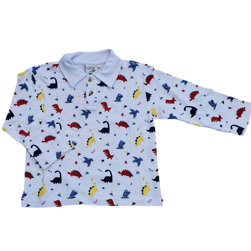 Long Sleeve Polo Dino Print - Born Childrens Boutique