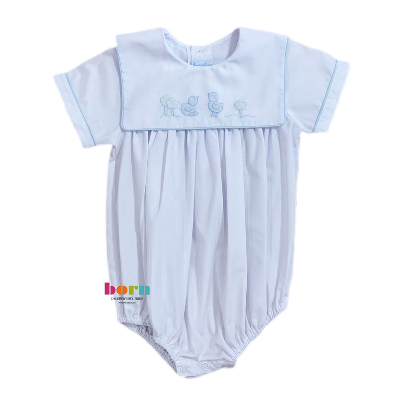 Short Sleeve Bib Bubble, White w/ Blue Chick - Born Childrens Boutique