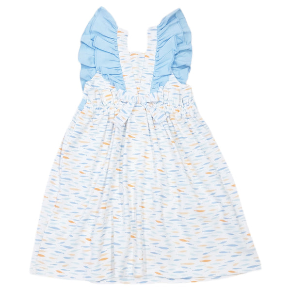 Bow Back Fish Print Pinafore Dress - Born Childrens Boutique