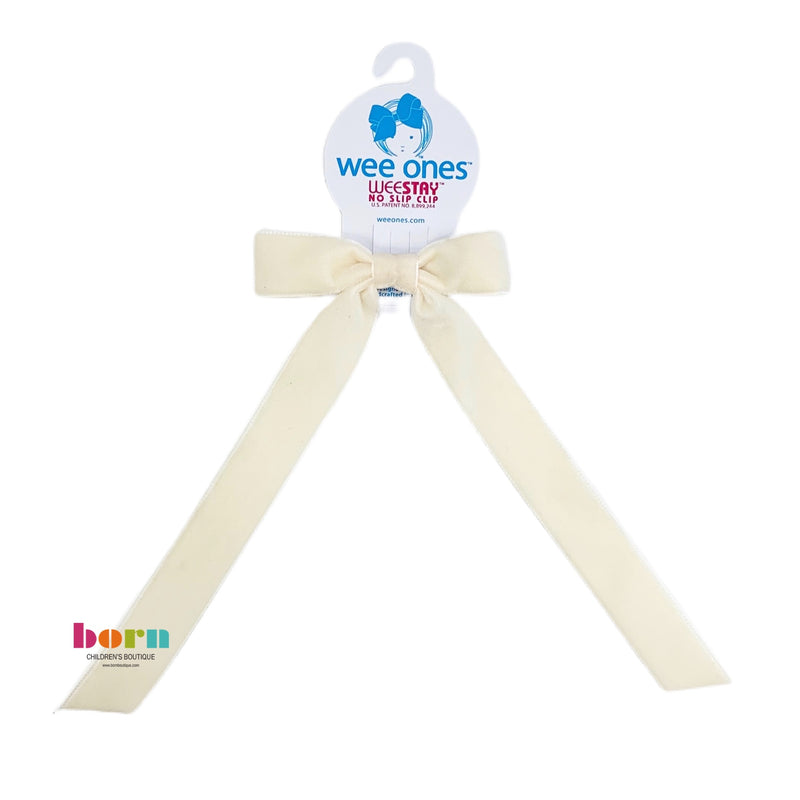 Wee Ones Ivory Velvet Bow with Tail - Born Childrens Boutique
