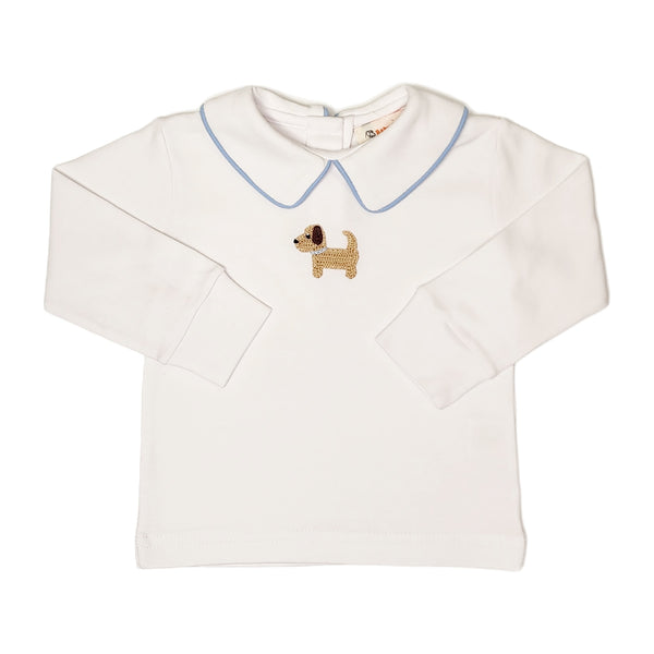Crochet Puppy Top w/ Sky Blue Trim - Born Childrens Boutique