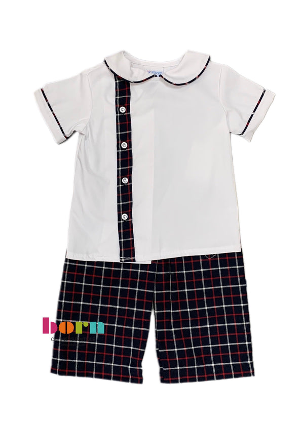 Thomas Boy Set - Navy Twill Plaid - Born Childrens Boutique