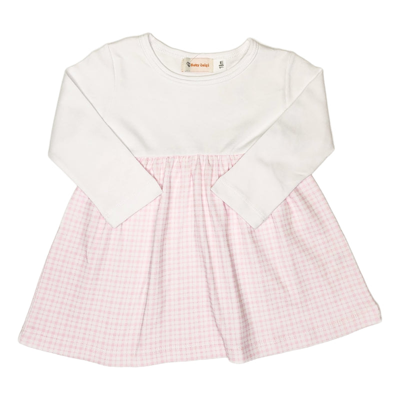 LS Gath Bottom Dress Lt. Pink Window Pane - Born Childrens Boutique