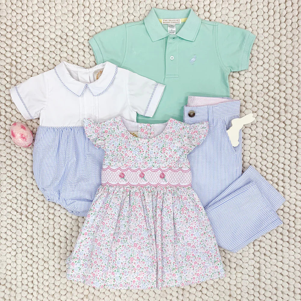 Prep School Pants Breakers Blue Seersucker With Breakers Blue Stork - Born Childrens Boutique