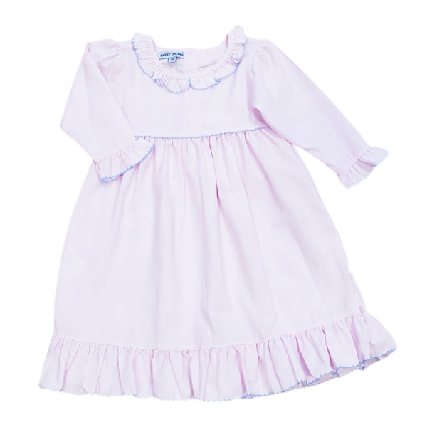 Blue Trim Pink Long Sleeve Gown - Born Childrens Boutique