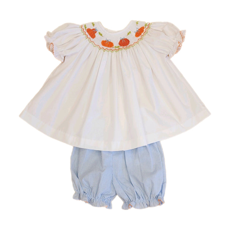 Emma Smocked Bishop Pumpkin Bloomer Set - Born Childrens Boutique