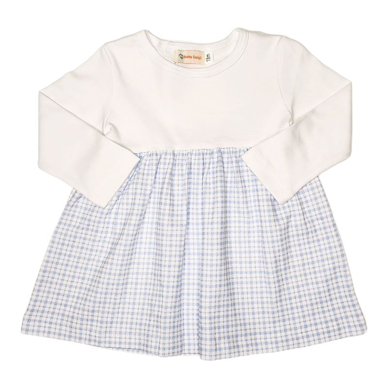 LS Gath Bottom Dress Sky Blue Window Pane - Born Childrens Boutique