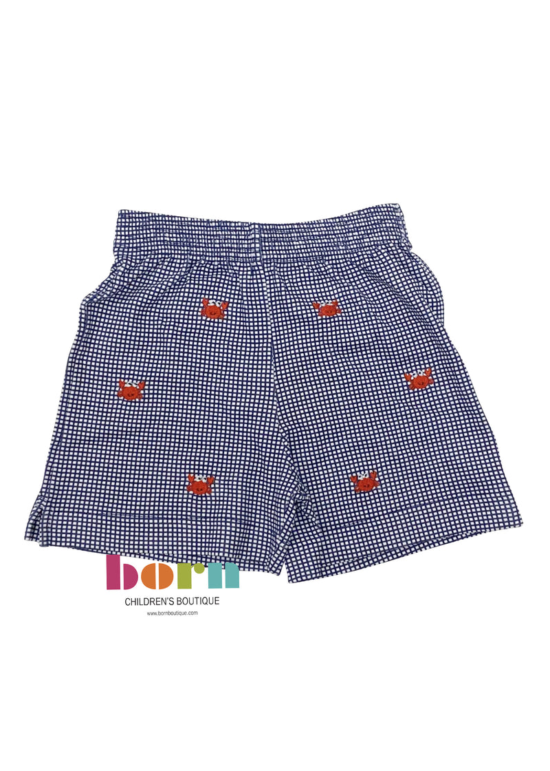 Navy Gingham Shorts with Crab - Born Childrens Boutique