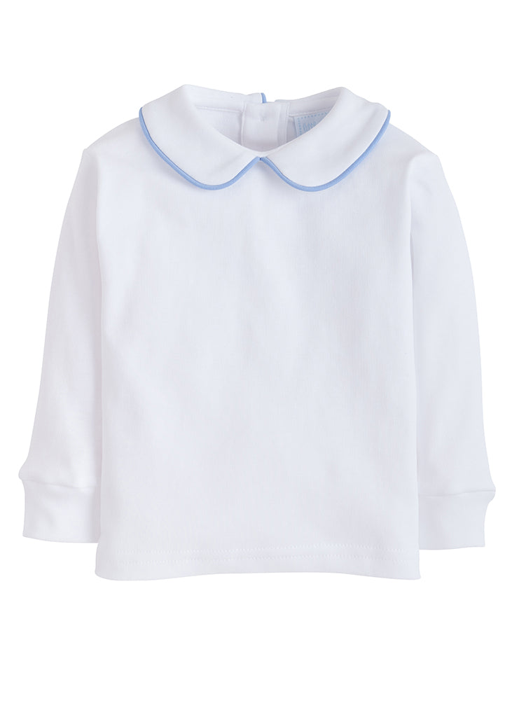 Piped Peter Pan Shirt-Light Blue - Born Childrens Boutique