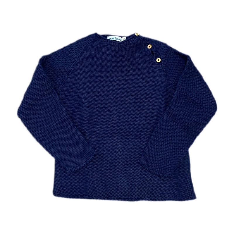 Garter Stitch Shoulder Button Sweater Navy - Born Childrens Boutique
