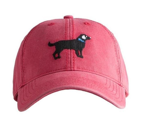 Kids Baseball Hat, Black Lab on Weathered Red - Born Childrens Boutique