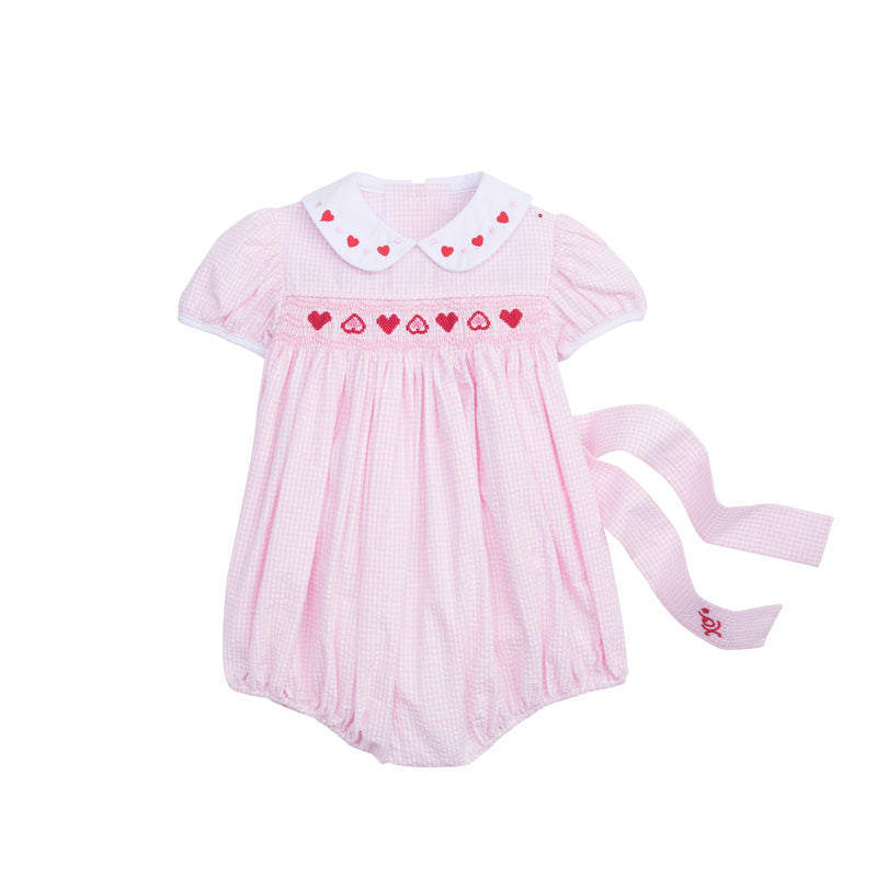 Hearts Smocked Peter Pan Bubble - Born Childrens Boutique