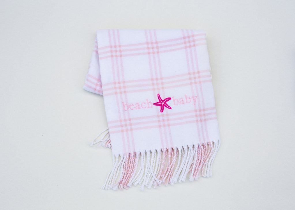 Window Pane Check Flannel Blanket White w/ Pink - Born Childrens Boutique