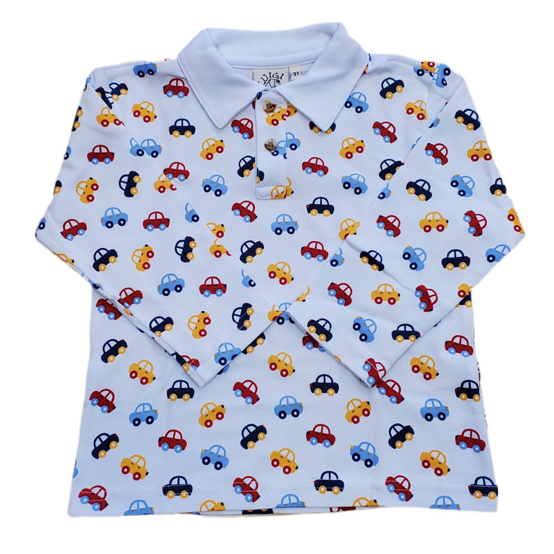 Long Sleeve Polo Car Print - Born Childrens Boutique