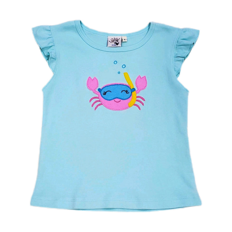 Girl Flutter Sleeve Shirt Crab - Born Childrens Boutique