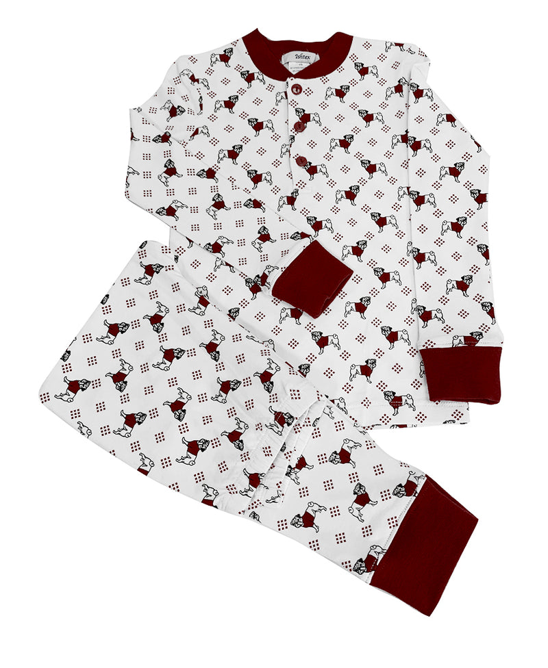 Maroon Bulldog Boy Pajamas Set - Born Childrens Boutique