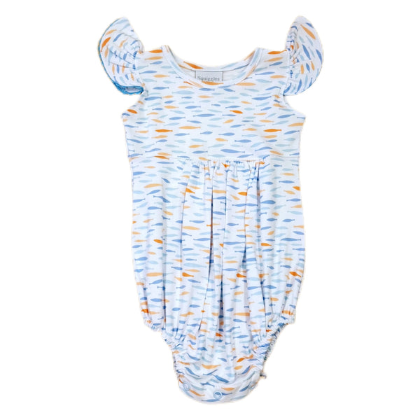 Yoked Fish Print Ric Rac Bubble - Born Childrens Boutique