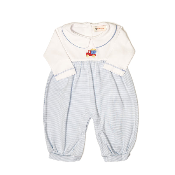 Baby Blue Stripe DumpTruck Bubble - Born Childrens Boutique