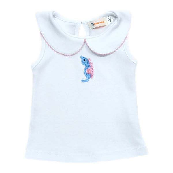 Girl Sleeveless Shirt Croch Seahorse - Born Childrens Boutique