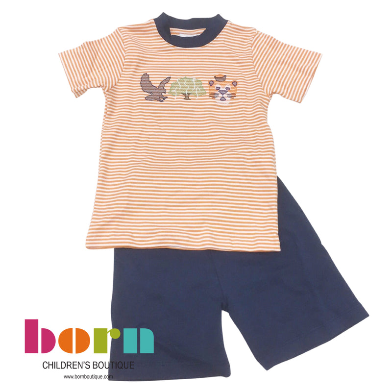 Orange/Navy Tiger Short Set - Born Childrens Boutique