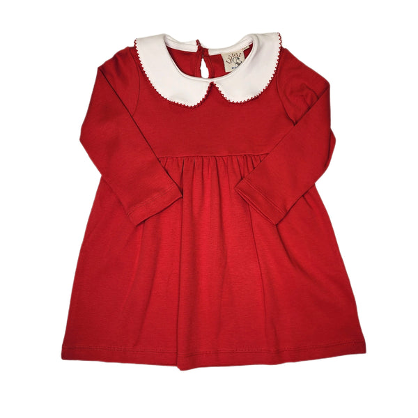 LS Gath Bottom Dress Deep Red/White - Born Childrens Boutique