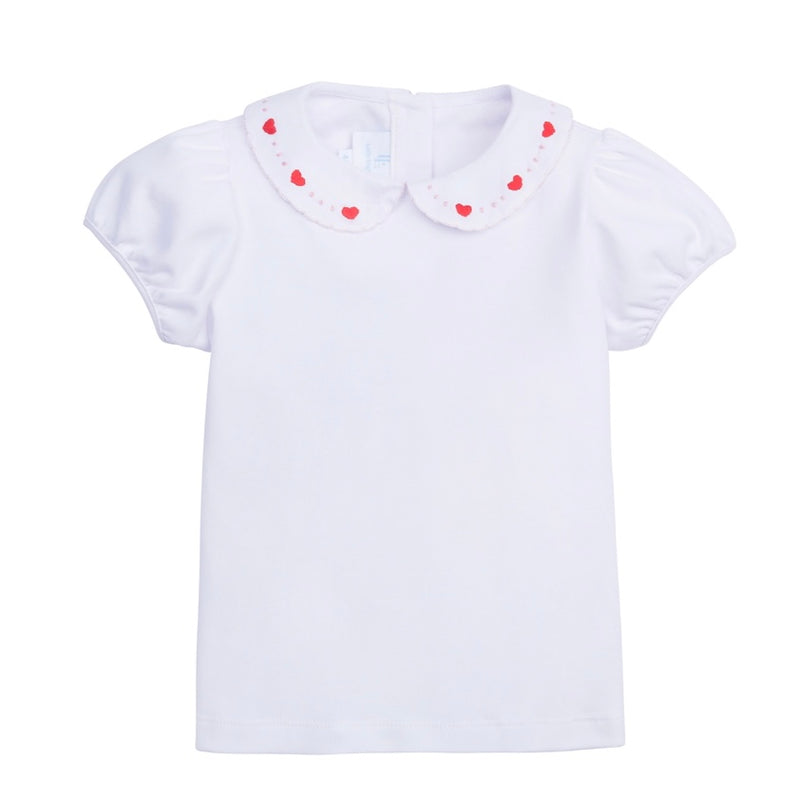 Embroidered Peter Pan Top - Hearts - Born Childrens Boutique