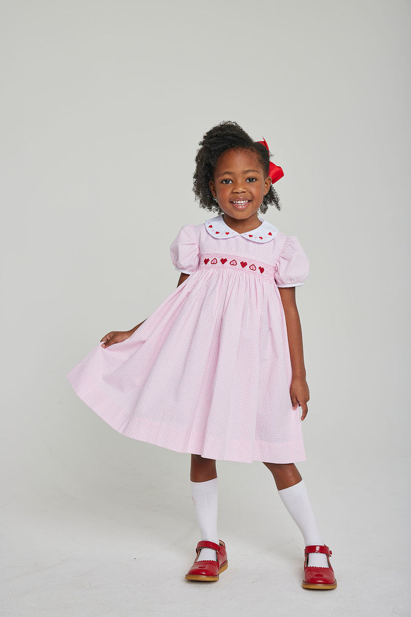 Hearts Smocked Peter Pan Dress - Born Childrens Boutique