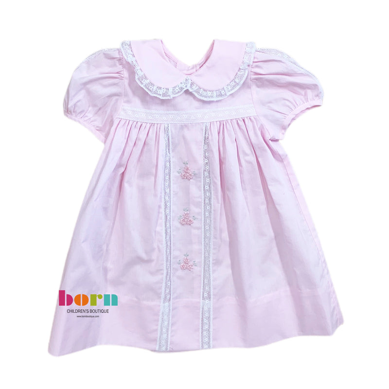 Pink Dress with Lace Pink Satin Flower - Born Childrens Boutique