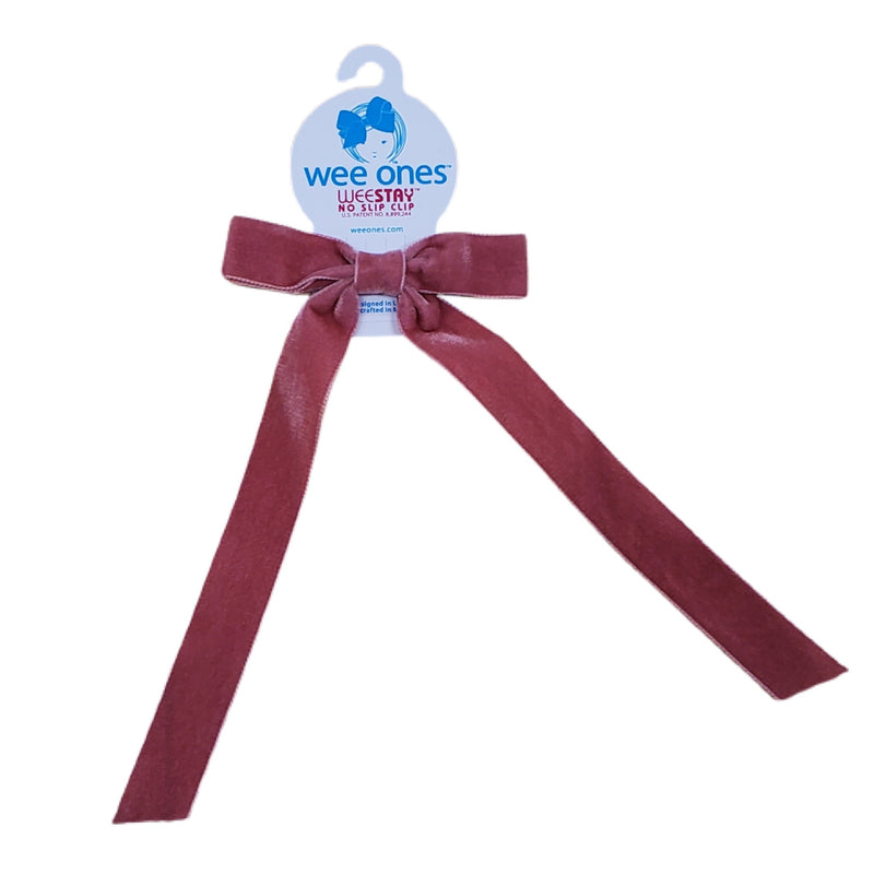 Wee Ones Old Rose Velvet Bow with Tail - Born Childrens Boutique