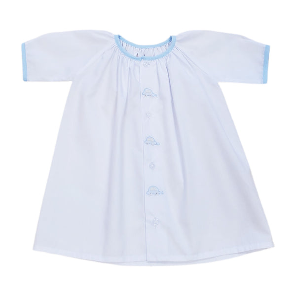 Daygown L/S White/Blue Row Cars - Born Childrens Boutique