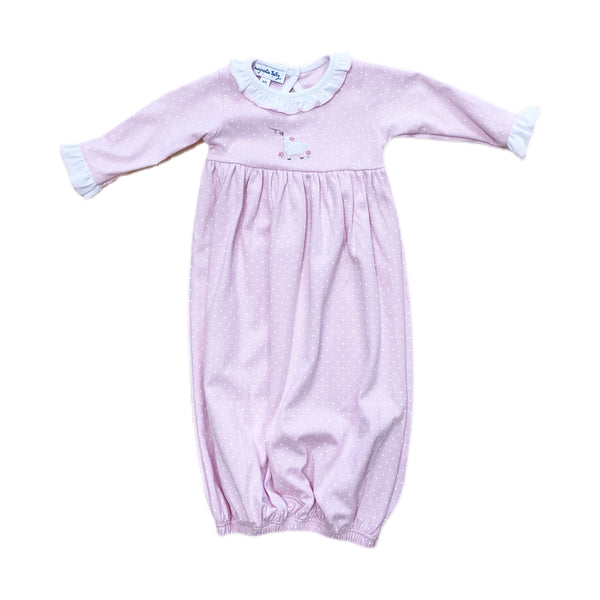 Sweet Lamb Classics Pink Emb Ruffle Gathered Gown - Born Childrens Boutique