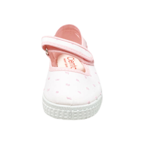 Cienta, Mary Jane White w/ Light Pink Bitty Dot - Born Childrens Boutique