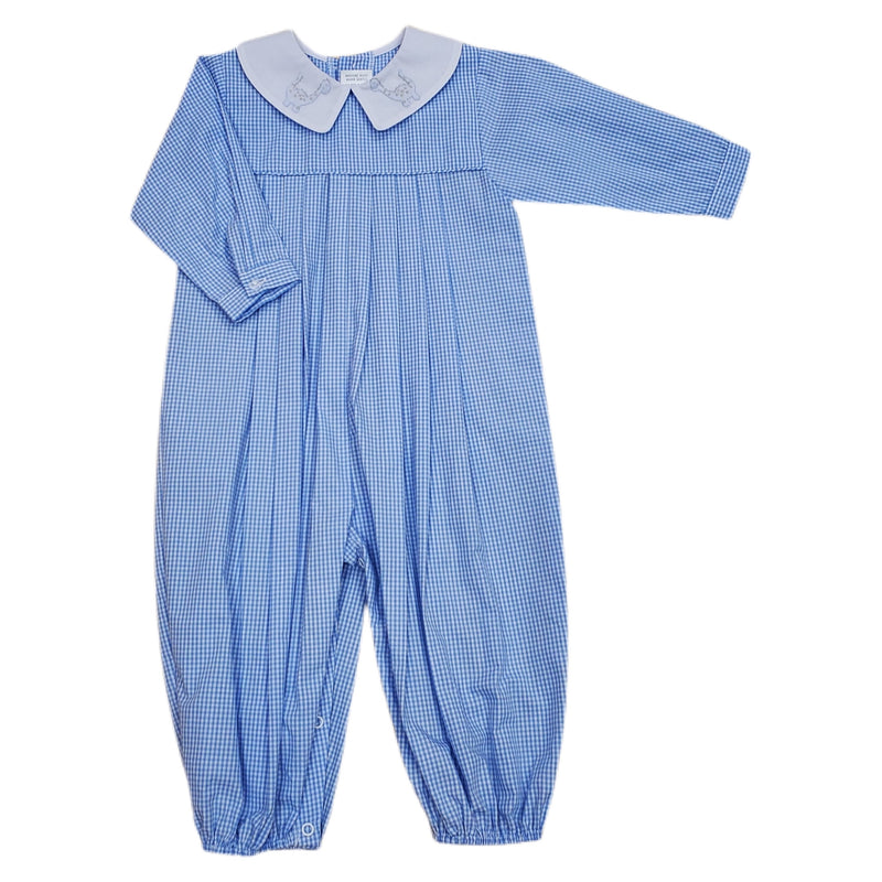 Blue Check Dinosaur Longall - Born Childrens Boutique