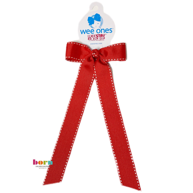 Wee Ones Red/White Stitch Bow with Tail - Born Childrens Boutique