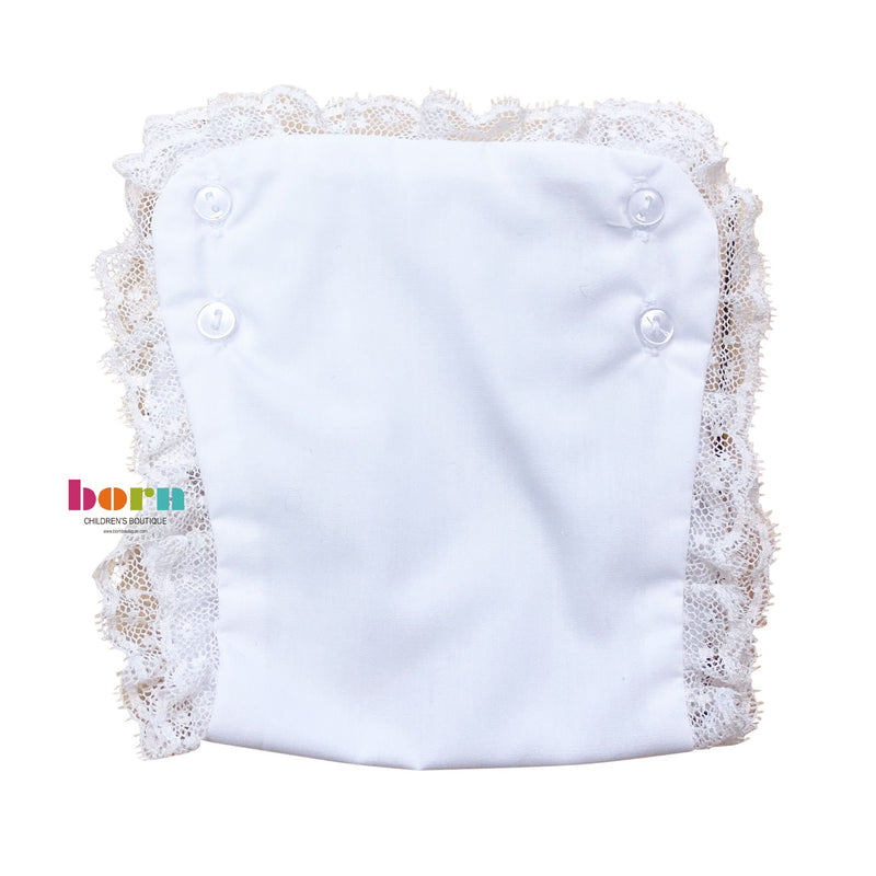 Lace Newborn Diaper Cover White with Ecru - Born Childrens Boutique