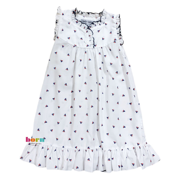 Flutter Sleeve Gown, Sailboat - Born Childrens Boutique