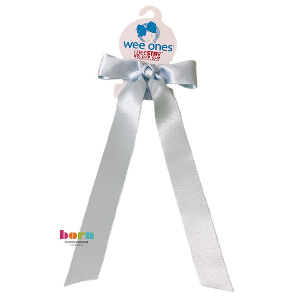 Wee Ones Light Blue Satin Bow with Tail - Born Childrens Boutique
